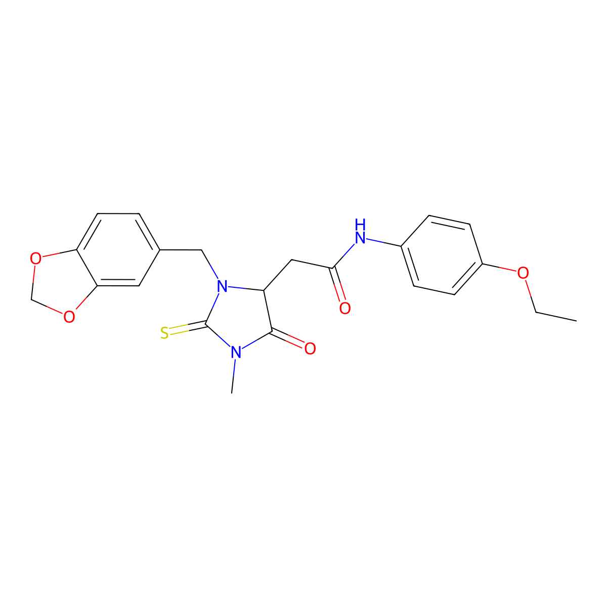 2-[3-(1,3-benzodioxol-5-ylmethyl)-1-methyl-5-oxo-2-sulfanylideneimidazolidin-4-yl]-N-(4-ethoxyphenyl)acetamide molecular structure, CAS 1022919-65-8