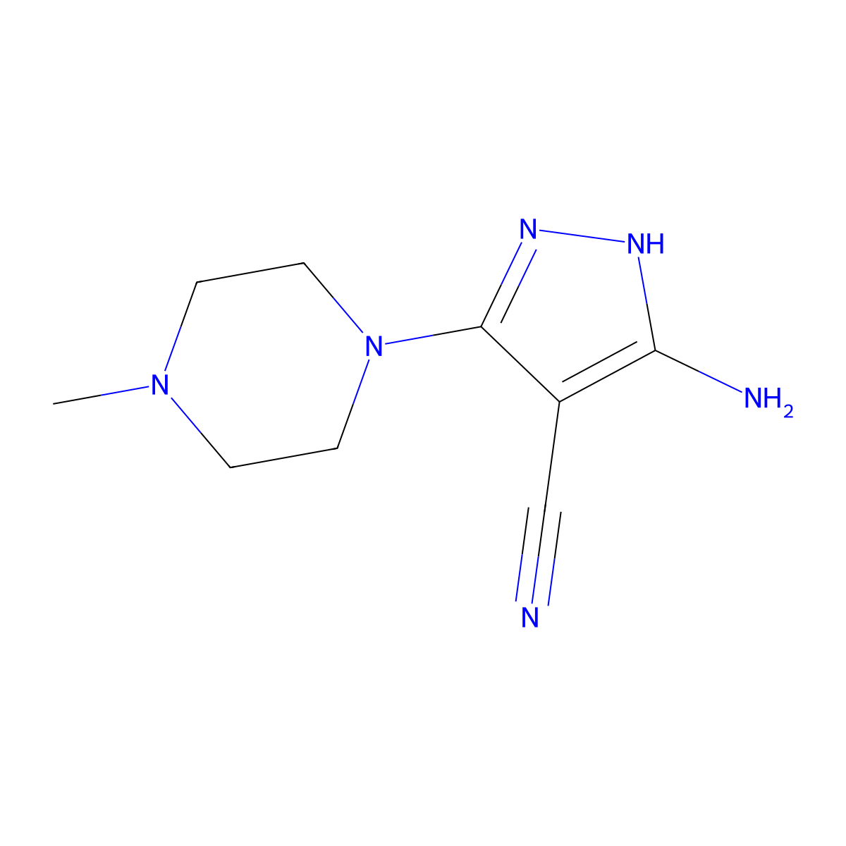 3-Amino-5-(4-methylpiperazin-1-yl)-1h-pyrazole-4-carbonitrile molecular structure, CAS 102292-40-0