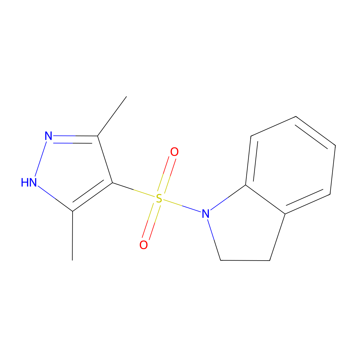 1-[(3,5-dimethyl-1H-pyrazol-4-yl)sulfonyl]-2,3-dihydro-1H-indole molecular structure, CAS 1022921-38-5
