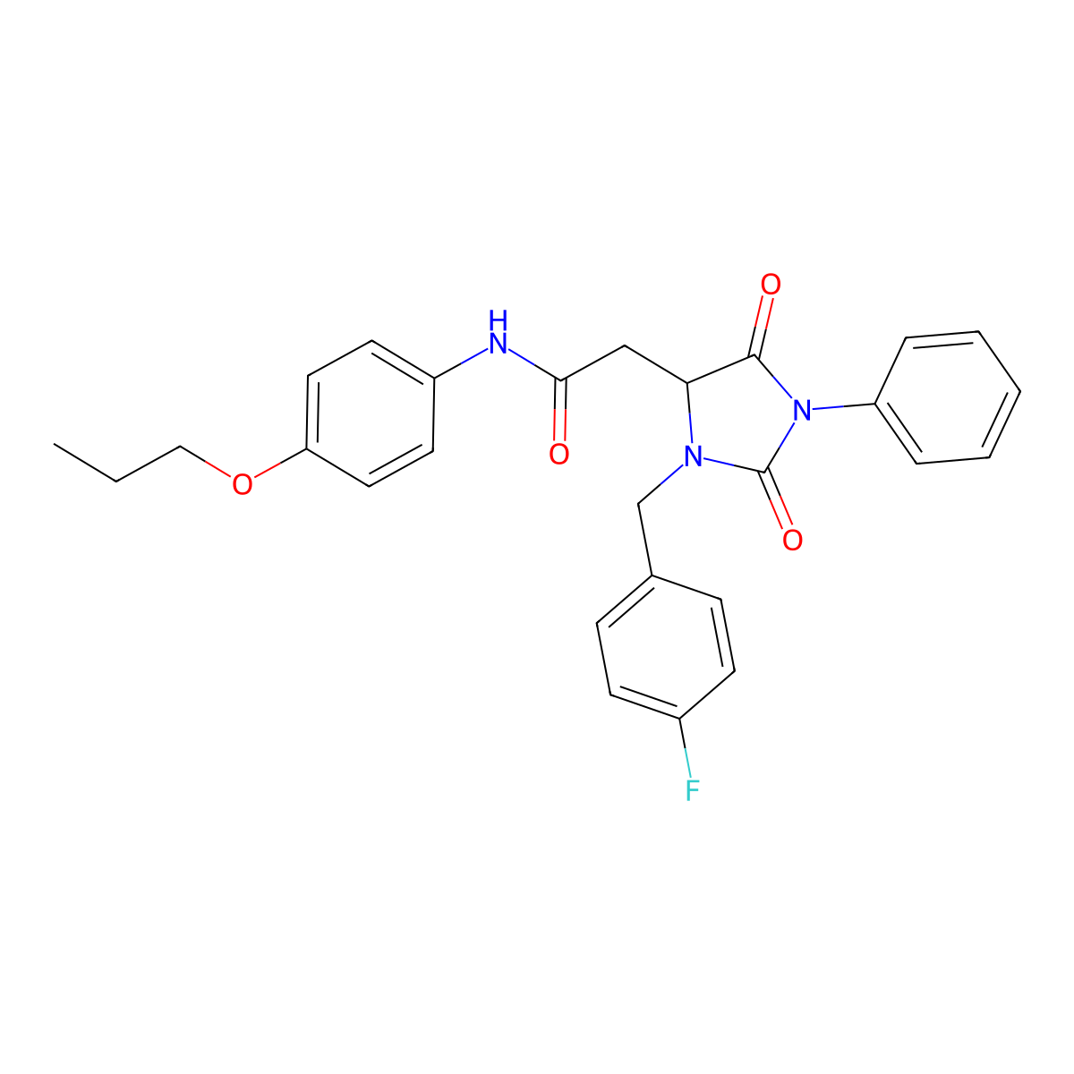 2-[3-(4-fluorobenzyl)-2,5-dioxo-1-phenylimidazolidin-4-yl]-N-(4-propoxyphenyl)acetamide molecular structure, CAS 1022922-24-2