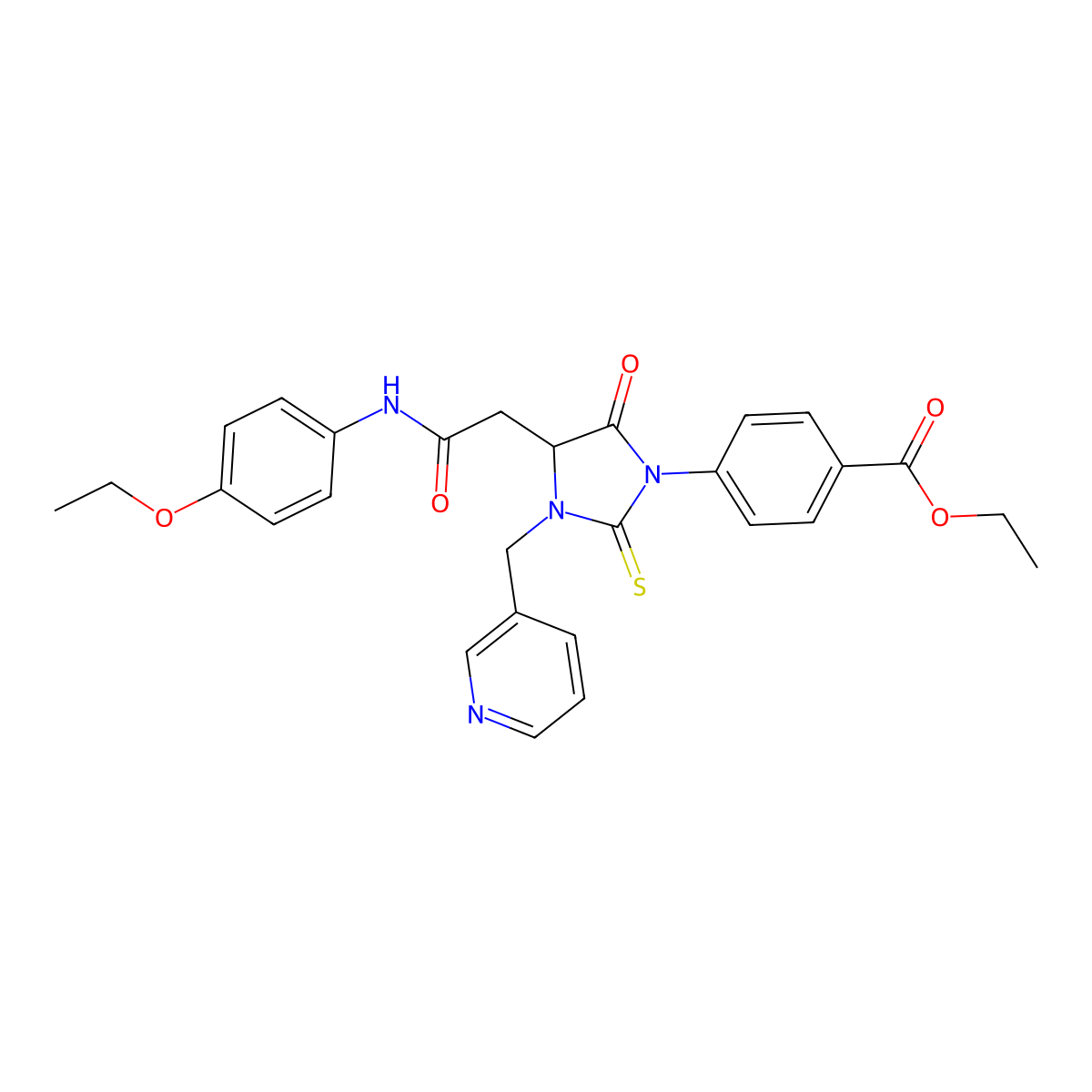 Ethyl 4-[4-{2-[(4-ethoxyphenyl)amino]-2-oxoethyl}-5-oxo-3-(pyridin-3-ylmethyl)-2-thioxoimidazolidin-1-yl]benzoate molecular structure, CAS 1022922-25-3