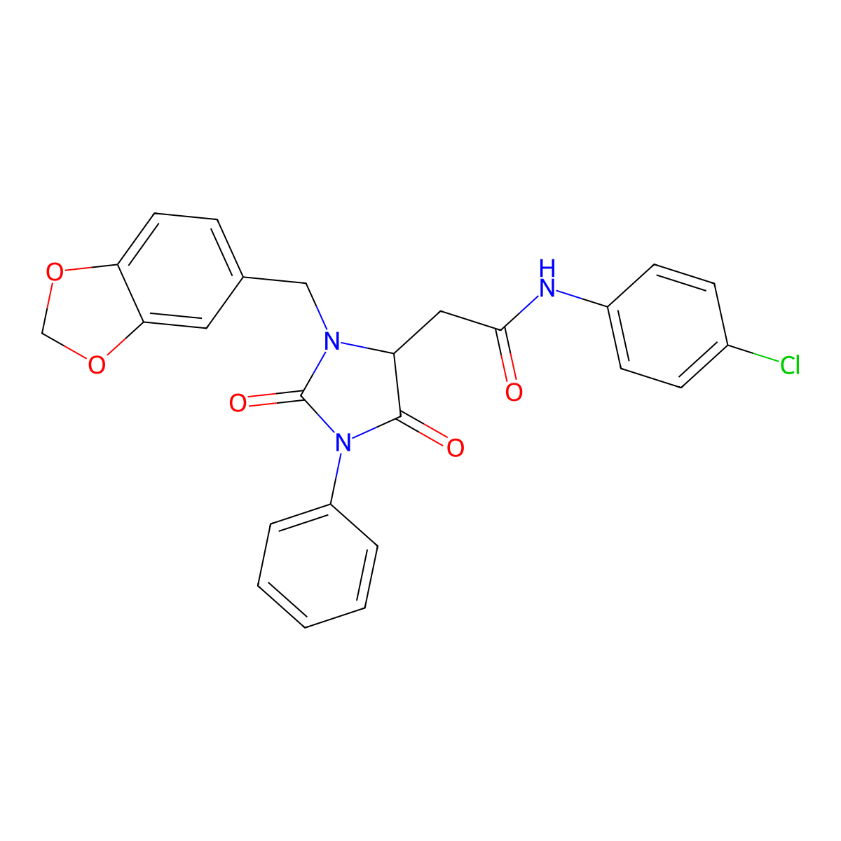 2-[3-(1,3-benzodioxol-5-ylmethyl)-2,5-dioxo-1-phenylimidazolidin-4-yl]-N-(4-chlorophenyl)acetamide molecular structure, CAS 1022922-30-0