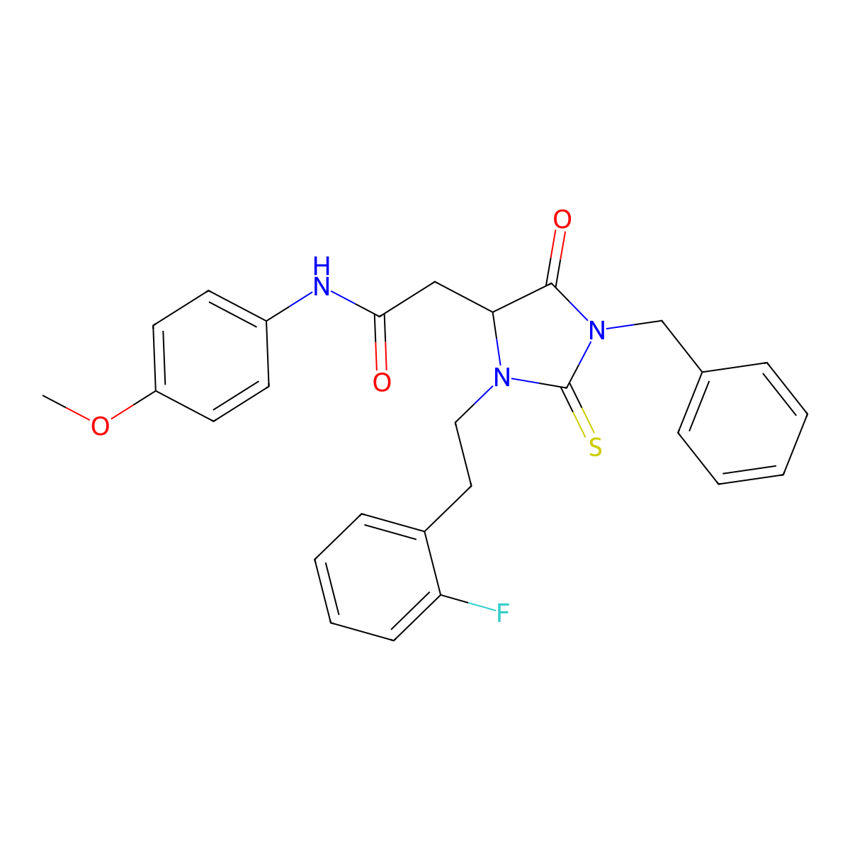2-[1-benzyl-3-[2-(2-fluorophenyl)ethyl]-5-oxo-2-sulfanylideneimidazolidin-4-yl]-N-(4-methoxyphenyl)acetamide molecular structure, CAS 1022922-36-6