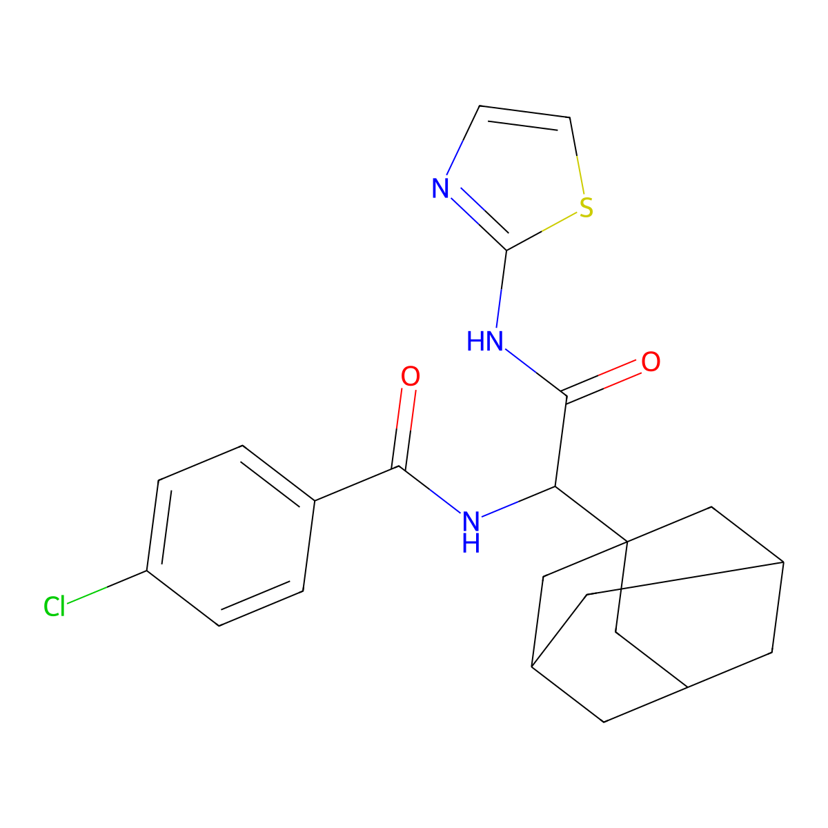 2-adamantanyl-2-[(4-chlorophenyl)carbonylamino]-N-(1,3-thiazol-2-yl)acetamide molecular structure, CAS 1022922-49-1