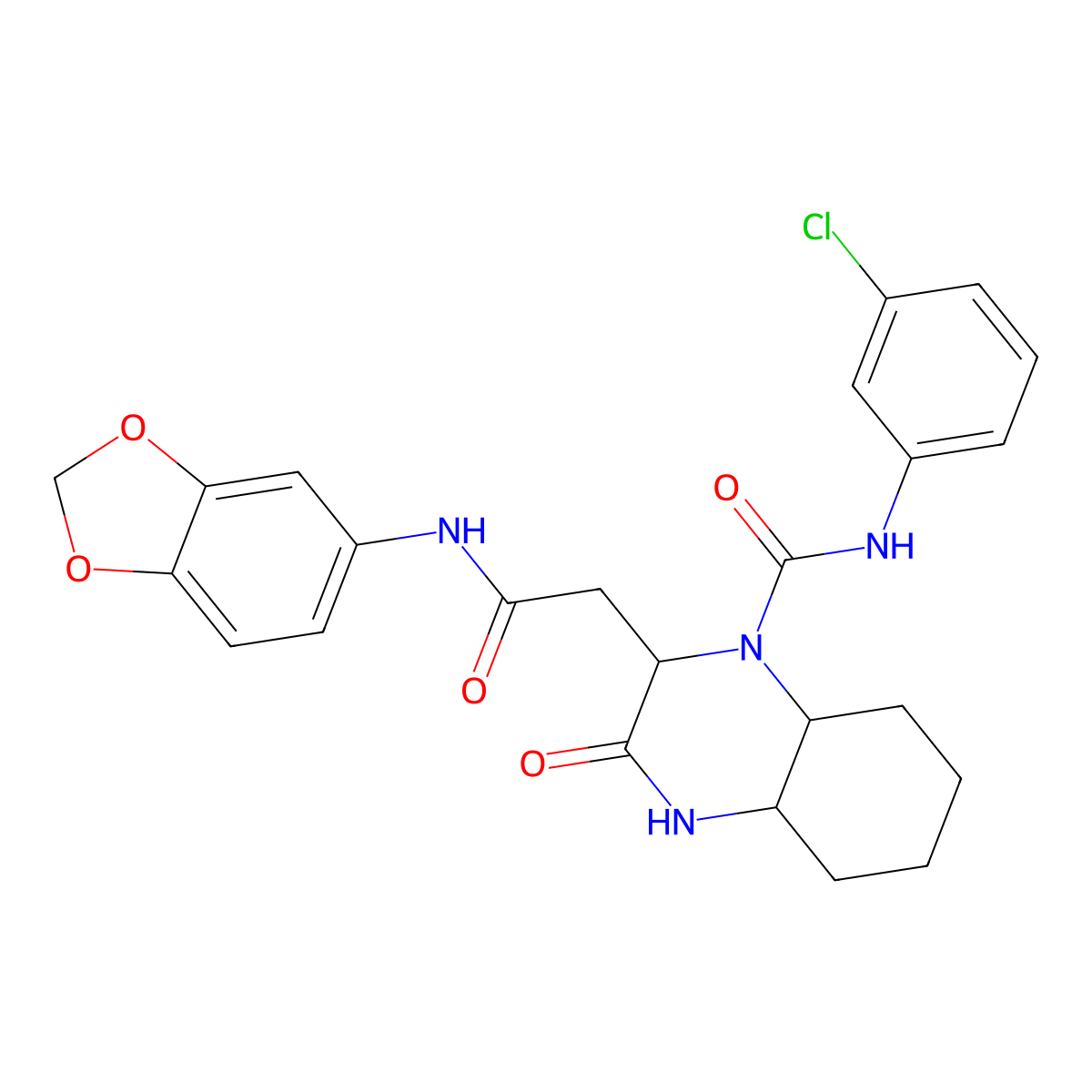 2-[2-(1,3-benzodioxol-5-ylamino)-2-oxoethyl]-N-(3-chlorophenyl)-3-oxooctahydroquinoxaline-1(2H)-carboxamide molecular structure, CAS 1022922-60-6