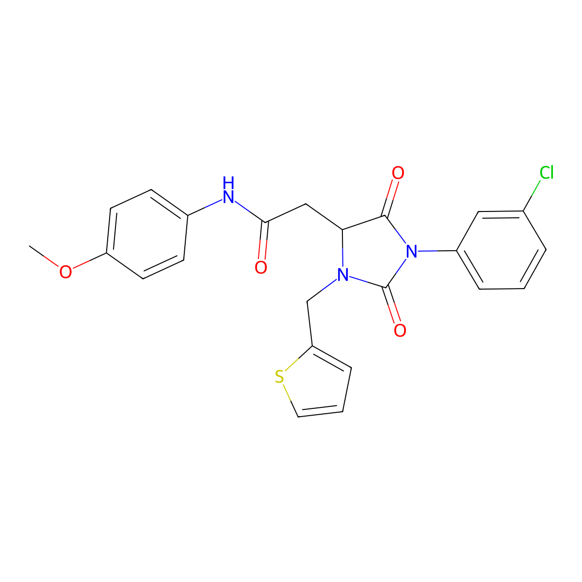 2-[1-(3-chlorophenyl)-2,5-dioxo-3-(thiophen-2-ylmethyl)imidazolidin-4-yl]-N-(4-methoxyphenyl)acetamide molecular structure, CAS 1022923-16-5