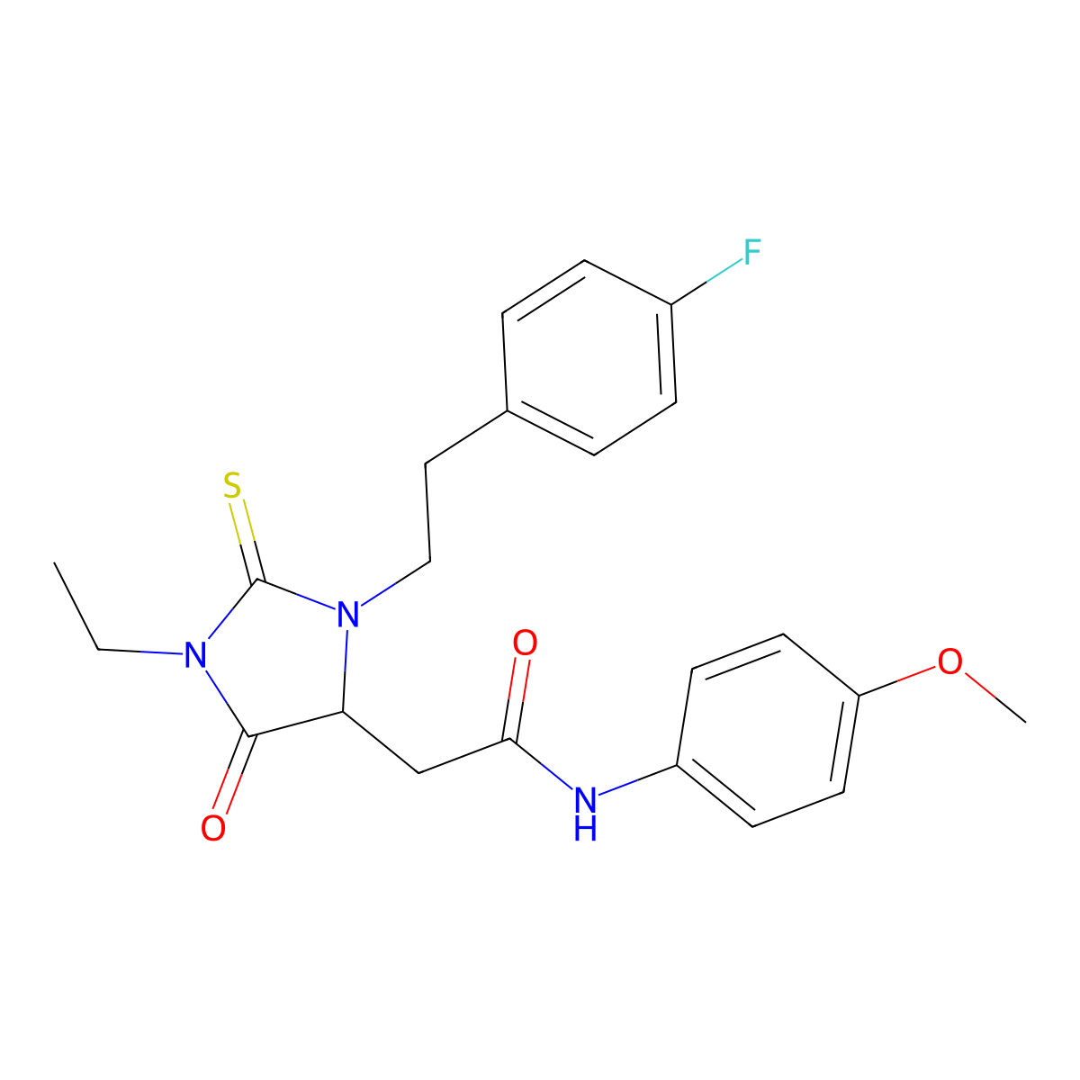2-[1-ethyl-3-[2-(4-fluorophenyl)ethyl]-5-oxo-2-sulfanylideneimidazolidin-4-yl]-N-(4-methoxyphenyl)acetamide molecular structure, CAS 1022923-54-1