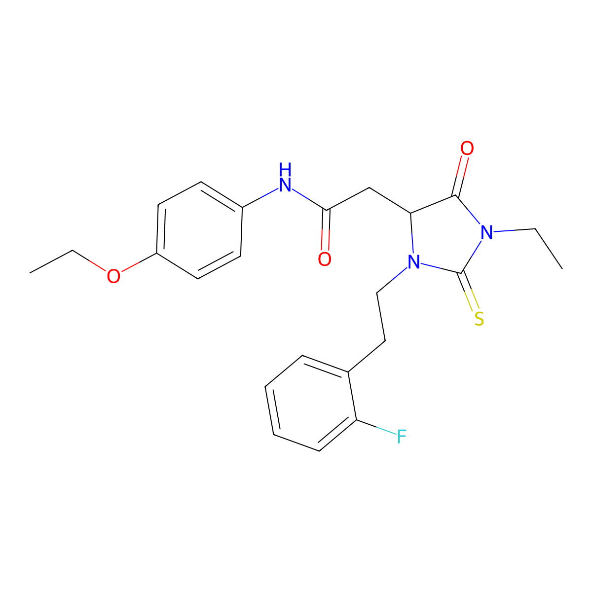 N-(4-ethoxyphenyl)-2-[1-ethyl-3-[2-(2-fluorophenyl)ethyl]-5-oxo-2-sulfanylideneimidazolidin-4-yl]acetamide molecular structure, CAS 1022923-69-8