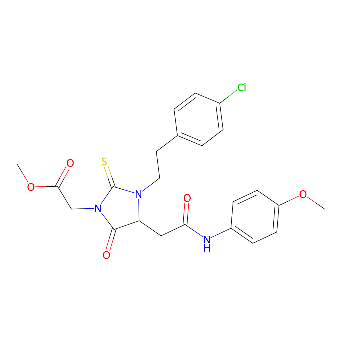 Methyl (3-[2-(4-chlorophenyl)ethyl]-4-{2-[(4-methoxyphenyl)amino]-2-oxoethyl}-5-oxo-2-thioxoimidazolidin-1-yl)acetate molecular structure, CAS 1022923-93-8