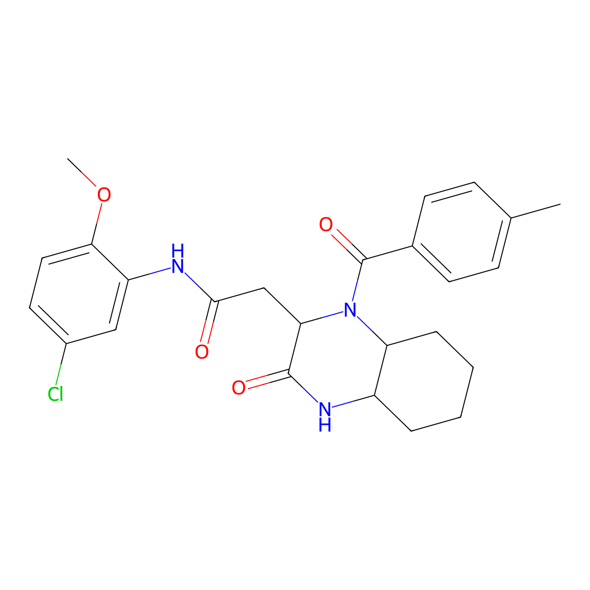 N-(5-chloro-2-methoxyphenyl)-2-{1-[(4-methylphenyl)carbonyl]-3-oxodecahydroquinoxalin-2-yl}acetamide molecular structure, CAS 1022924-32-8