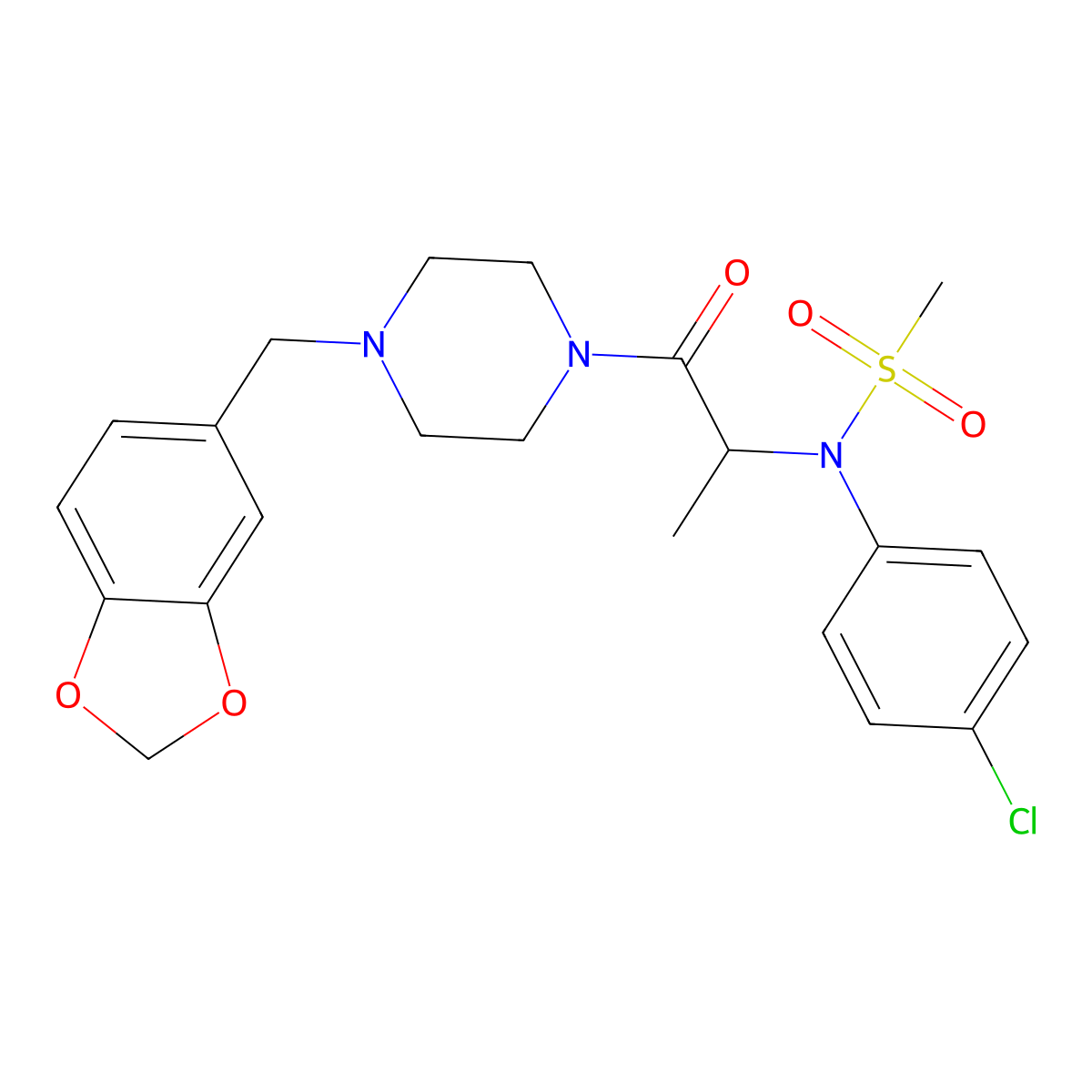 N-[1-[4-(1,3-benzodioxol-5-ylmethyl)piperazin-1-yl]-1-oxopropan-2-yl]-N-(4-chlorophenyl)methanesulfonamide molecular structure, CAS 1022924-82-8