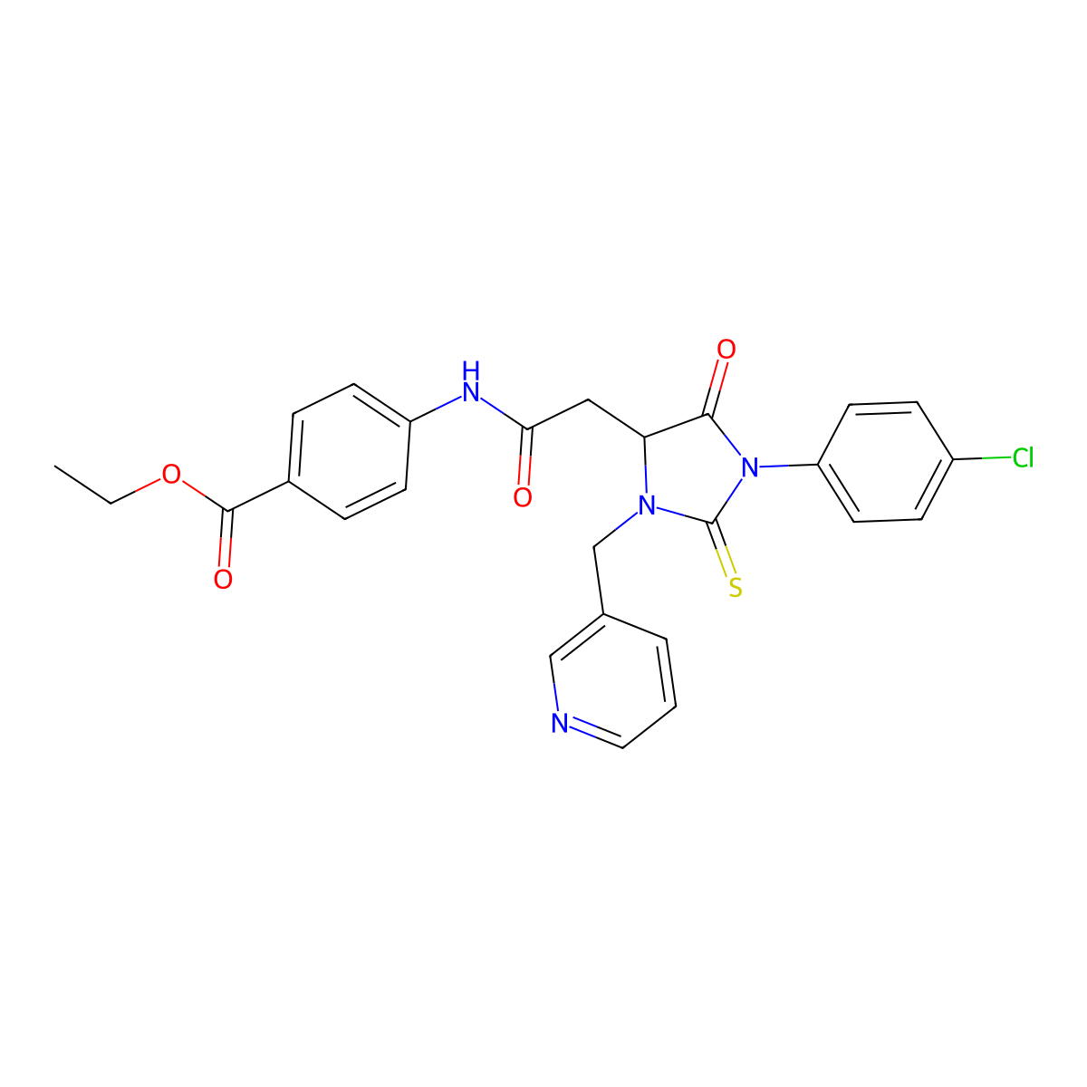 Ethyl 4-({[1-(4-chlorophenyl)-5-oxo-3-(pyridin-3-ylmethyl)-2-thioxoimidazolidin-4-yl]acetyl}amino)benzoate molecular structure, CAS 1022925-11-6