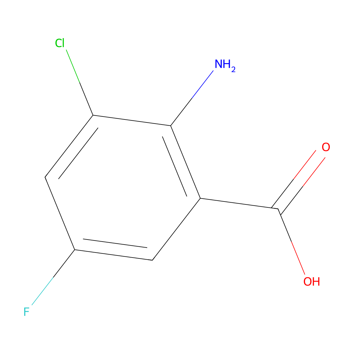 2-Amino-3-chloro-5-fluorobenzoic acid molecular structure, CAS 1022961-12-1