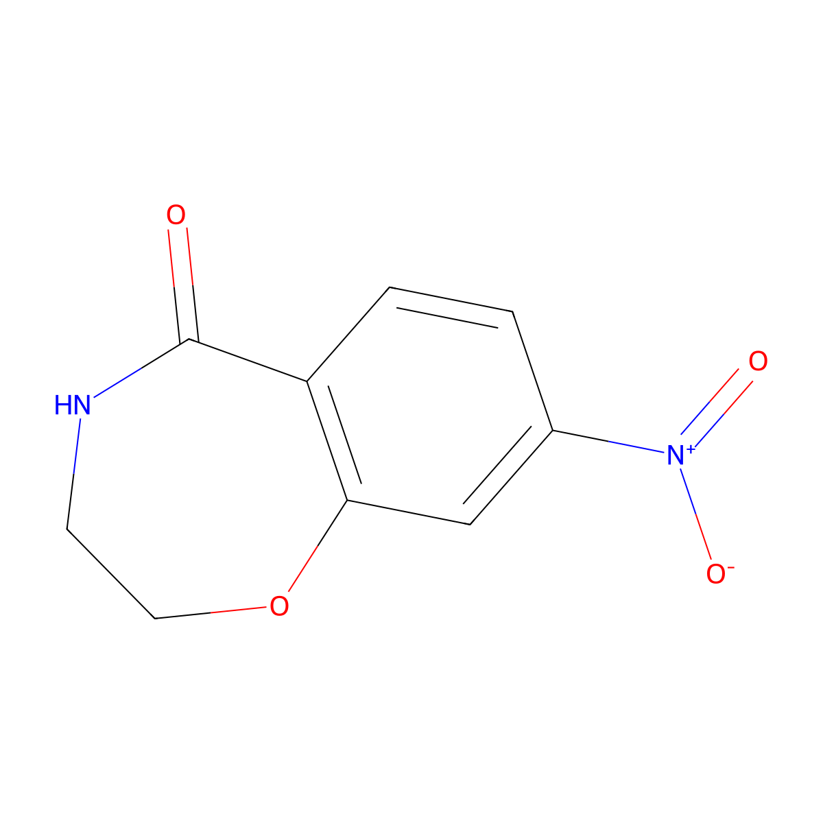 8-nitro-3,4-dihydro-2H-1,4-benzoxazepin-5-one molecular structure, CAS 1022974-20-4