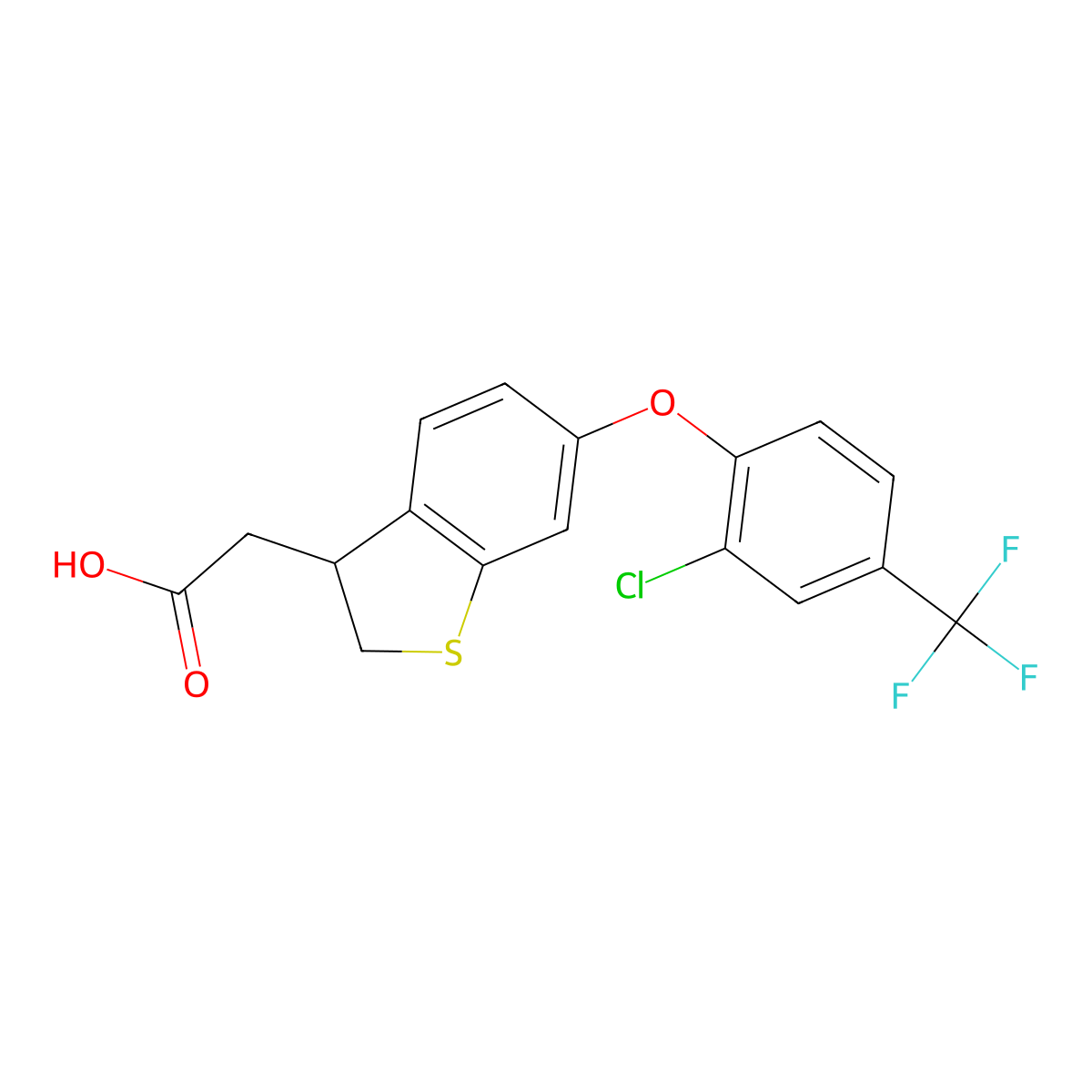 (S)-2-(6-(2-Chloro-4-(trifluoromethyl)phenoxy)-2,3-dihydrobenzo[b]thiophen-3-yl)acetic acid molecular structure, CAS 1022979-27-6