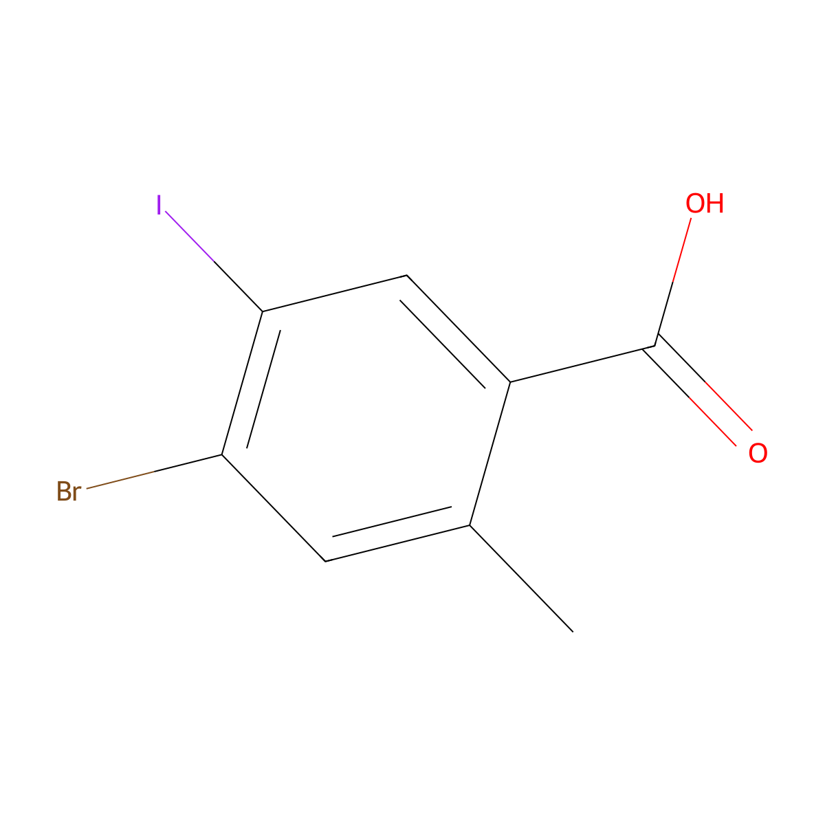 4-Bromo-5-iodo-2-methyl-benzoic acid molecular structure, CAS 1022983-51-2