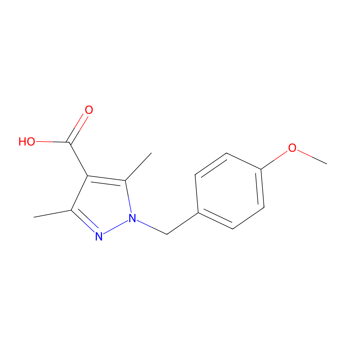 1-(4-Methoxybenzyl)-3,5-dimethyl-1H-pyrazole-4-carboxylic acid molecular structure, CAS 1022989-64-5