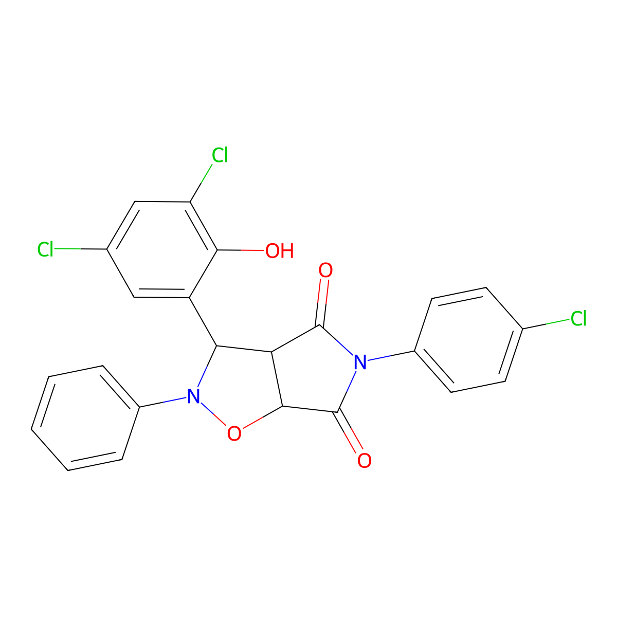 5-(4-chlorophenyl)-3-(3,5-dichloro-2-hydroxyphenyl)-2-phenyldihydro-2H-pyrrolo[3,4-d][1,2]oxazole-4,6(3H,5H)-dione molecular structure, CAS 1023004-40-1