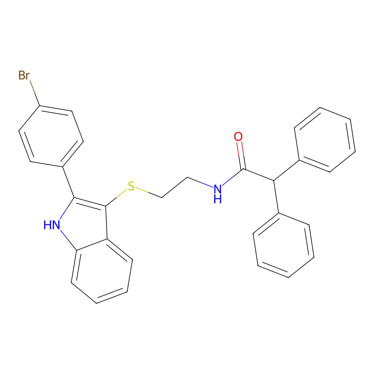 N-(2-((2-(4-bromophenyl)-1H-indol-3-yl)thio)ethyl)-2,2-diphenylacetamide molecular structure, CAS 1023030-78-5
