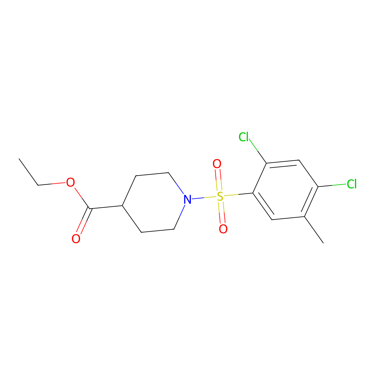 Ethyl 1-(2,4-dichloro-5-methylphenyl)sulfonylpiperidine-4-carboxylate molecular structure, CAS 1023151-25-8