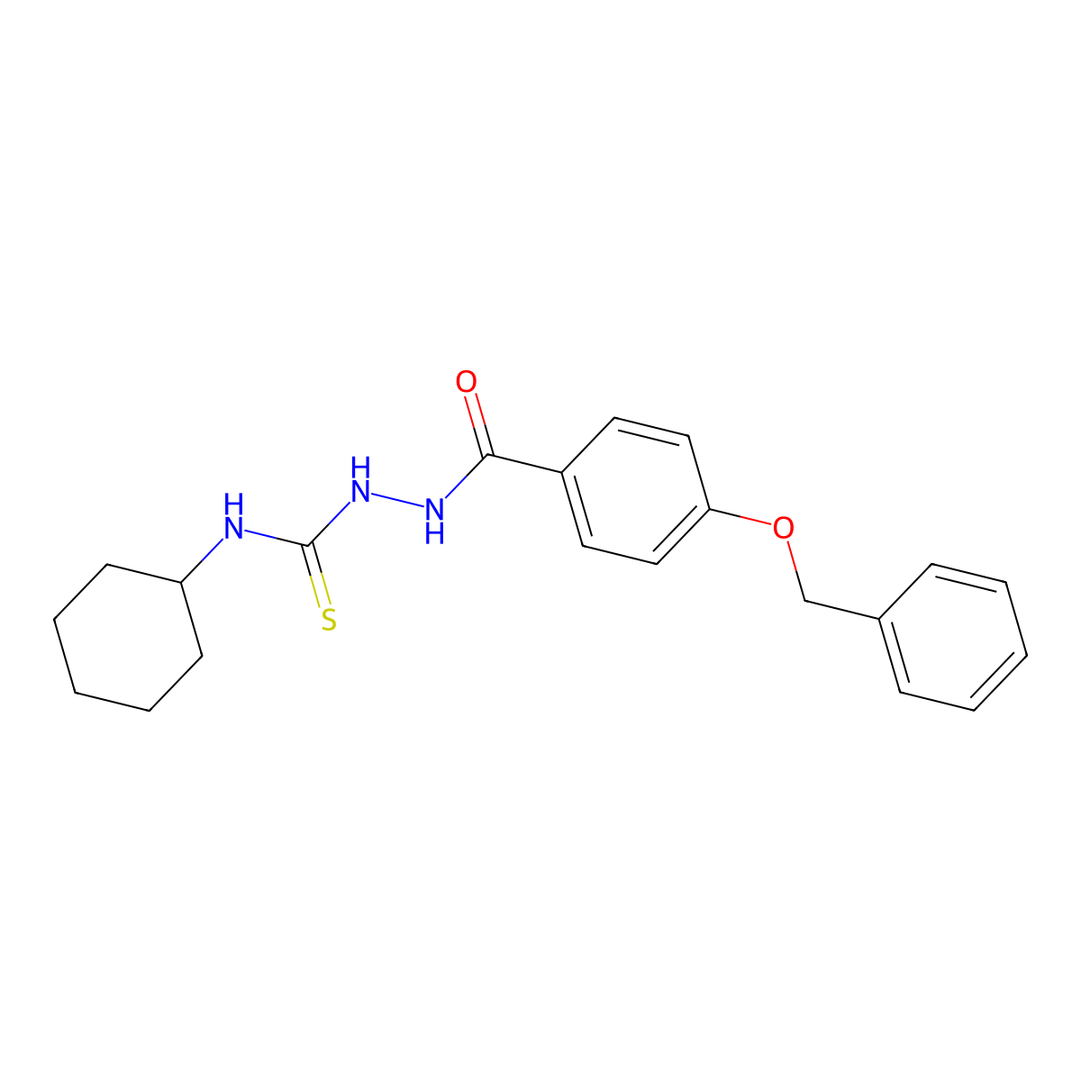 N-(((Cyclohexylamino)thioxomethyl)amino)(4-(phenylmethoxy)phenyl)formamide molecular structure, CAS 1023174-55-1