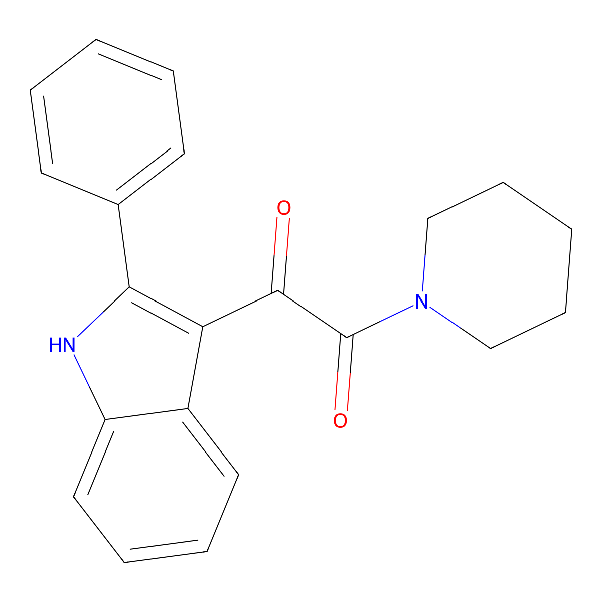 1-(2-phenyl-1H-indol-3-yl)-2-piperidino-1,2-ethanedione molecular structure, CAS 102318-27-4