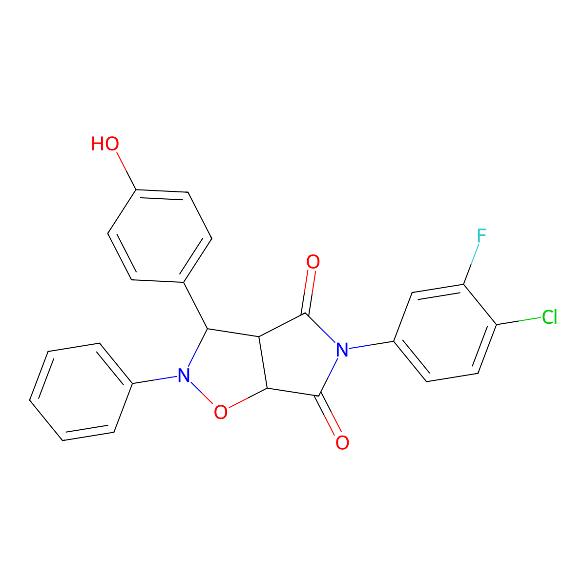 5-(4-chloro-3-fluorophenyl)-3-(4-hydroxyphenyl)-2-phenyldihydro-2H-pyrrolo[3,4-d][1,2]oxazole-4,6(3H,5H)-dione molecular structure, CAS 1023263-00-4