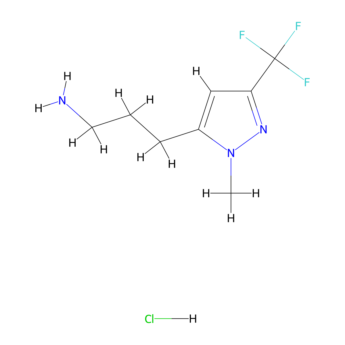 3-[1-methyl-3-(trifluoromethyl)-1H-pyrazol-5-yl]propan-1-amine hydrochloride molecular structure, CAS 1023299-88-8