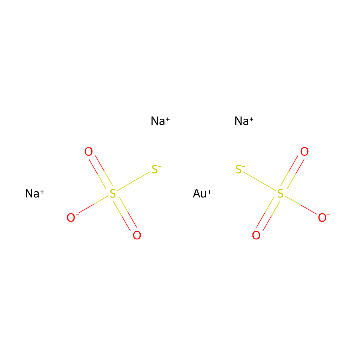 Gold sodium thiosulfate anhydrous molecular structure, CAS 10233-88-2