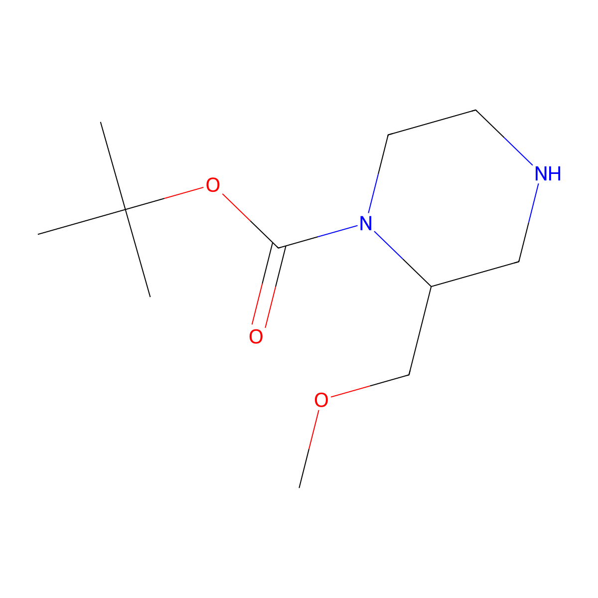 tert-butyl (2R)-2-(methoxymethyl)piperazine-1-carboxylate molecular structure, CAS 1023301-73-6