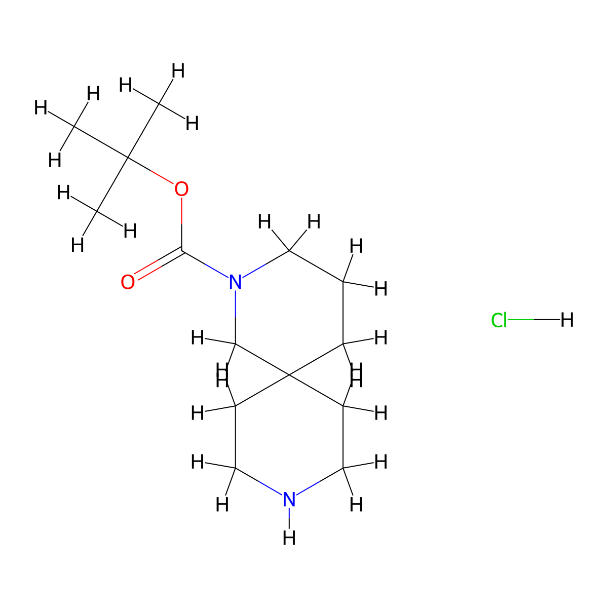 Tert-butyl 2,9-diazaspiro[5.5]undecane-2-carboxylate hydrochloride molecular structure, CAS 1023301-88-3