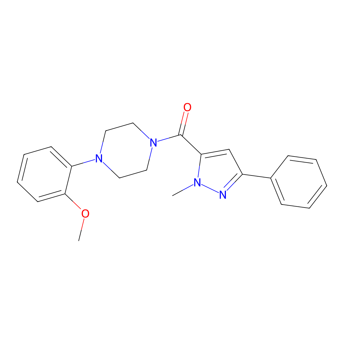 [4-(2-methoxyphenyl)piperazino](1-methyl-3-phenyl-1H-pyrazol-5-yl)methanone molecular structure, CAS 1023361-03-6