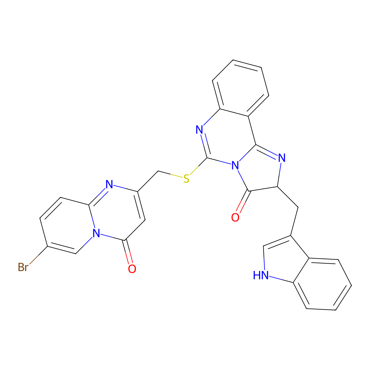 5-[(7-bromo-4-oxopyrido[1,2-a]pyrimidin-2-yl)methylsulfanyl]-2-(1H-indol-3-ylmethyl)-2H-imidazo[1,2-c]quinazolin-3-one molecular structure, CAS 1023375-97-4