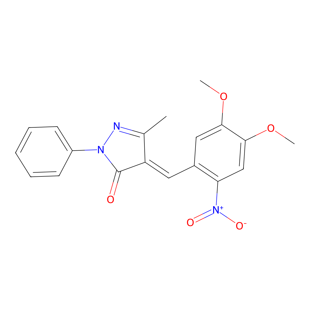 4-[(4,5-Dimethoxy-2-nitrophenyl)methylidene]-5-methyl-2-phenylpyrazol-3-one molecular structure, CAS 10234-92-1