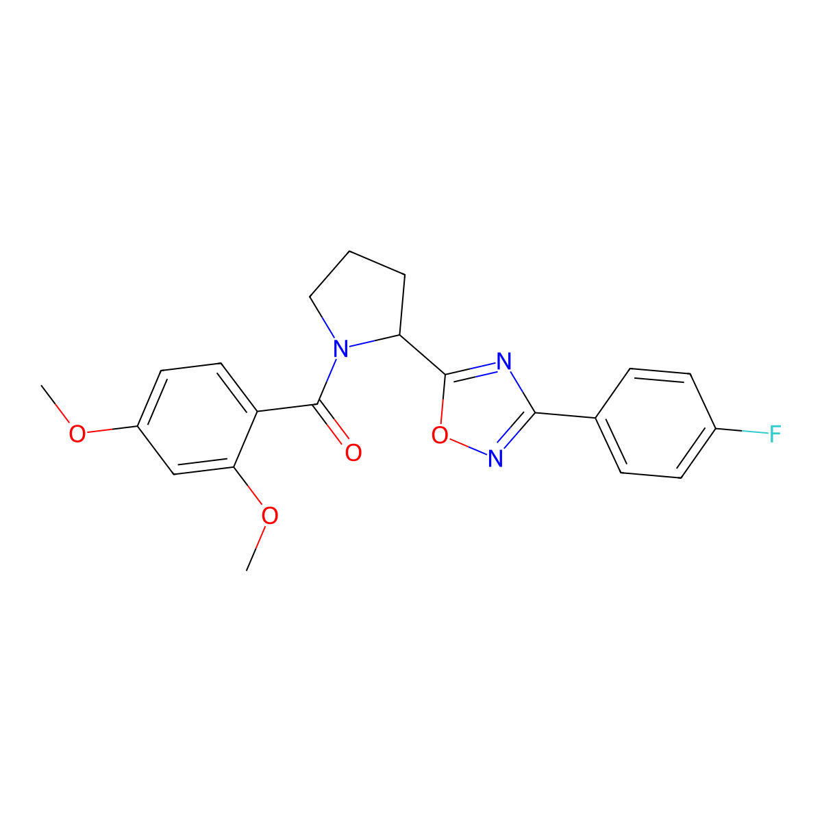 5-[1-(2,4-Dimethoxybenzoyl)pyrrolidin-2-yl]-3-(4-fluorophenyl)-1,2,4-oxadiazole molecular structure, CAS 1023404-81-0