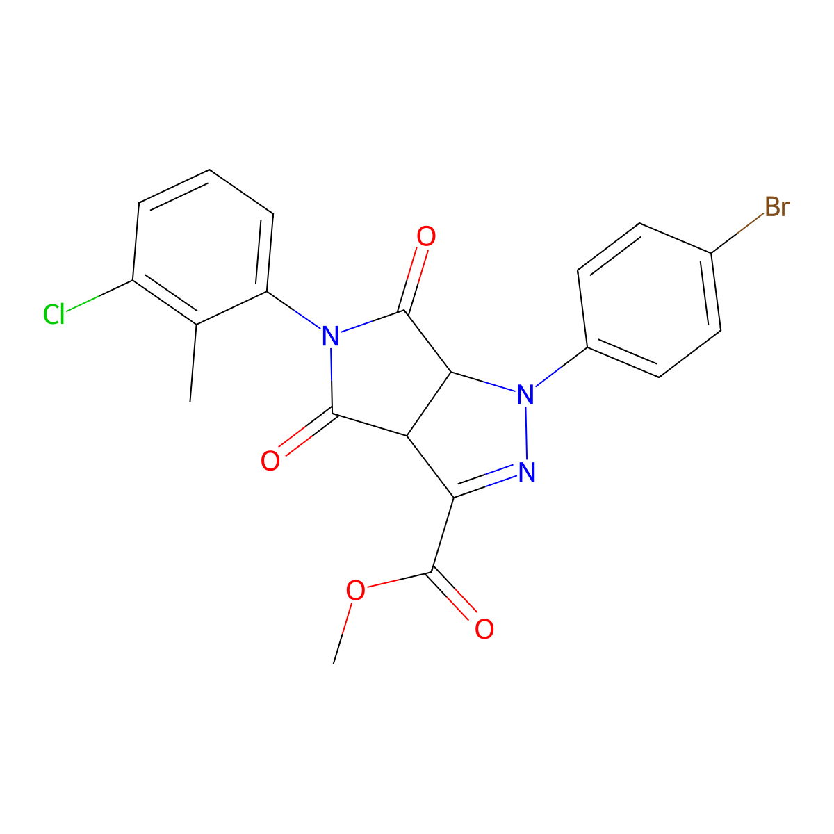Methyl 1-(4-bromophenyl)-5-(3-chloro-2-methylphenyl)-4,6-dioxo-1,3a,4,5,6,6a-hexahydropyrrolo[3,4-c]pyrazole-3-carboxylate molecular structure, CAS 1023406-76-9