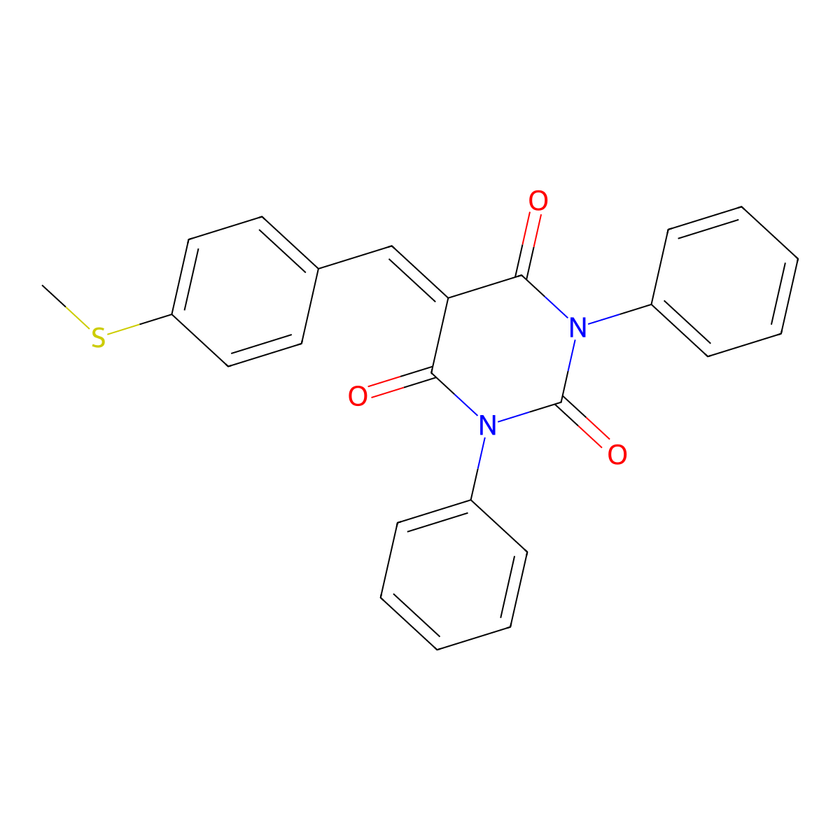 5-[(4-Methylsulfanylphenyl)methylidene]-1,3-diphenyl-1,3-diazinane-2,4,6-trione molecular structure, CAS 1023431-48-2