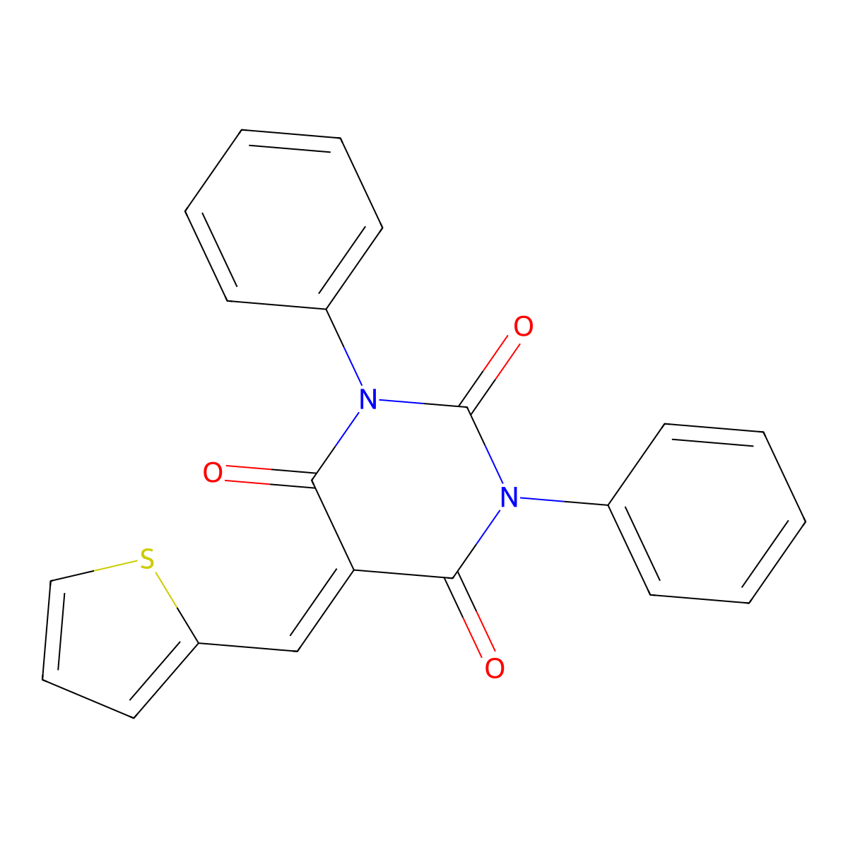 1,3-Diphenyl-5-(thiophen-2-ylmethylidene)-1,3-diazinane-2,4,6-trione molecular structure, CAS 1023431-52-8
