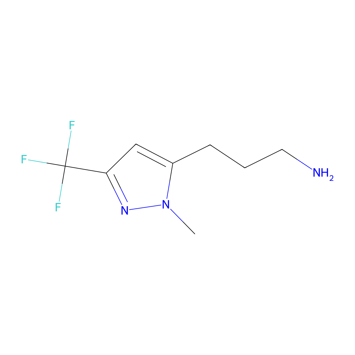 3-[1-methyl-3-(trifluoromethyl)-1H-pyrazol-5-yl]propan-1-amine molecular structure, CAS 1023451-27-5