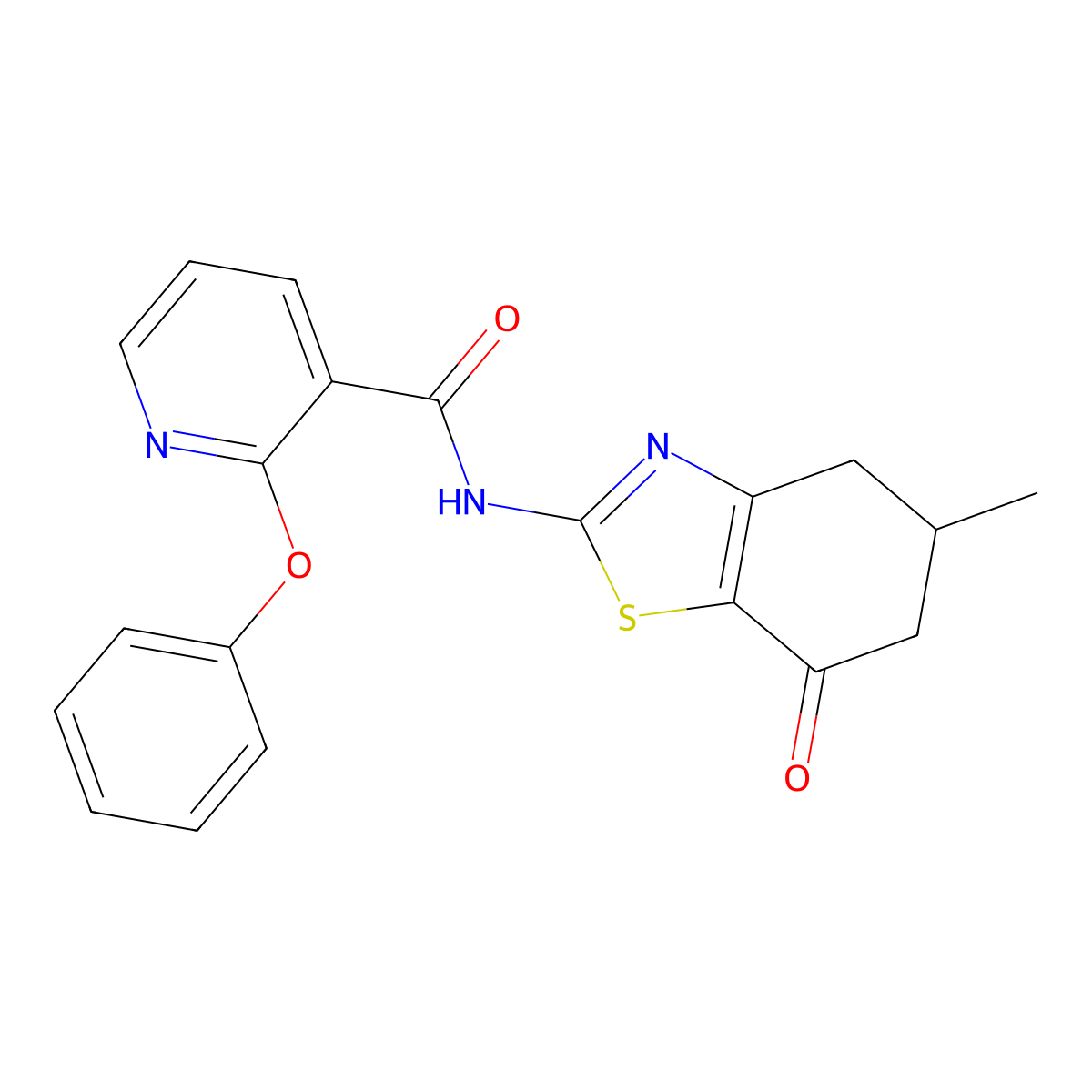 N-(5-methyl-7-oxo-5,6-dihydro-4H-1,3-benzothiazol-2-yl)-2-phenoxypyridine-3-carboxamide molecular structure, CAS 1023463-56-0