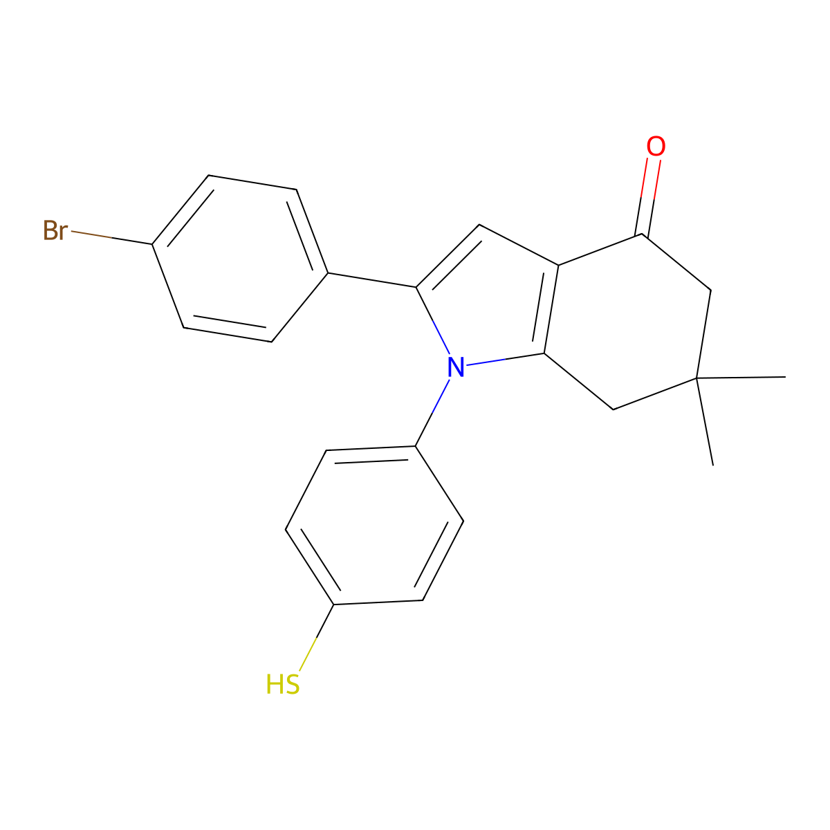 2-(4-Bromophenyl)-6,6-dimethyl-1-(4-sulfanylphenyl)-5,7-dihydroindol-4-one molecular structure, CAS 1023468-49-6