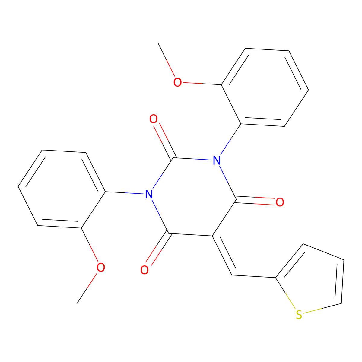 1,3-Bis(2-methoxyphenyl)-5-(thiophen-2-ylmethylidene)-1,3-diazinane-2,4,6-trione molecular structure, CAS 1023473-15-5