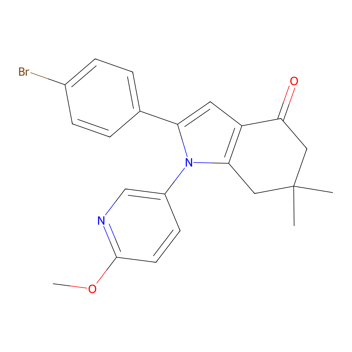 2-(4-Bromophenyl)-1-(6-methoxypyridin-3-yl)-6,6-dimethyl-5,7-dihydroindol-4-one molecular structure, CAS 1023474-23-8