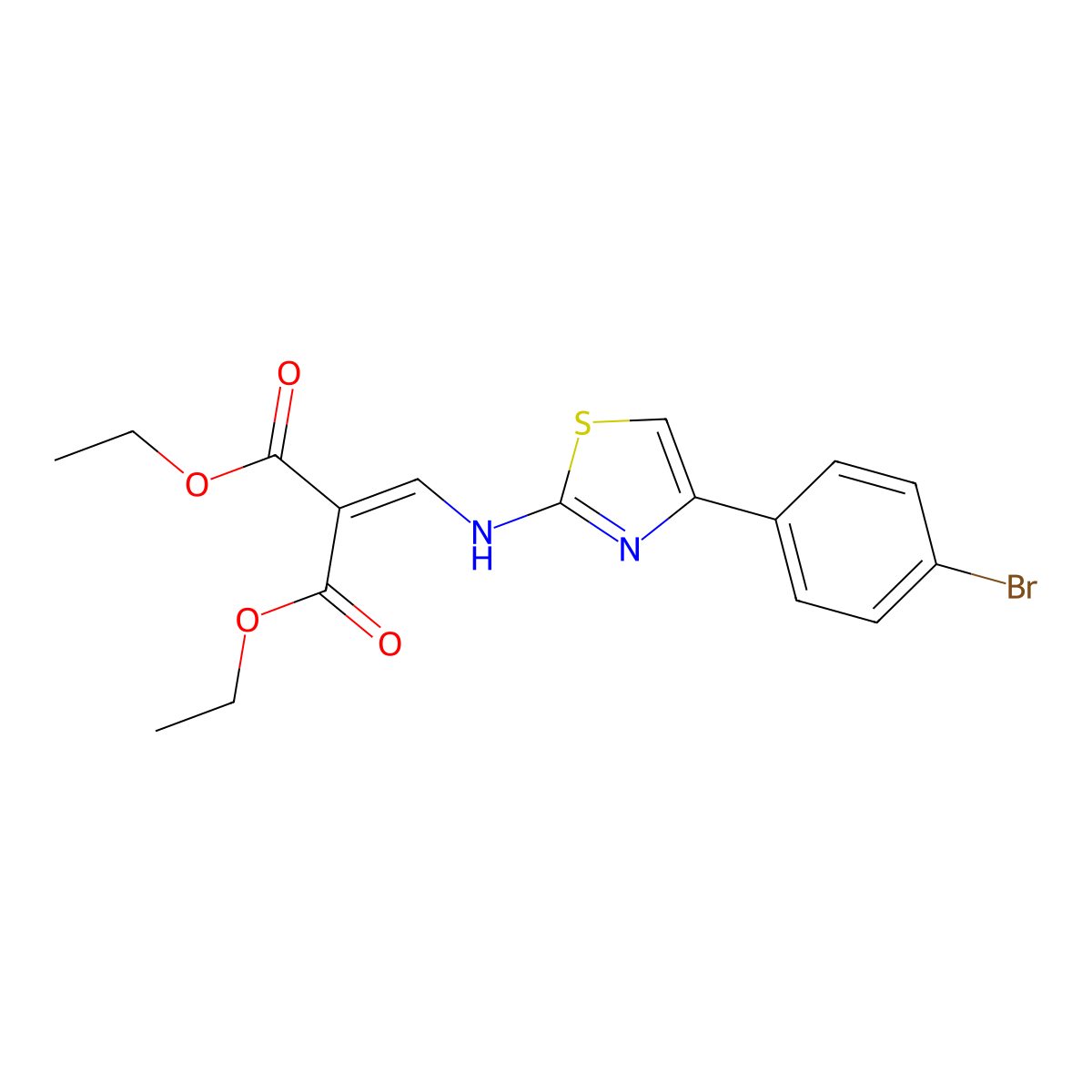 Diethyl 2-[[[4-(4-bromophenyl)-1,3-thiazol-2-yl]amino]methylidene]propanedioate molecular structure, CAS 1023474-49-8