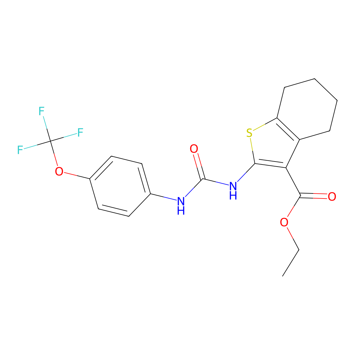 Ethyl 2-(((4-(trifluoromethoxy)phenyl)amino)carbonylamino)-4,5,6,7-tetrahydrobenzo[B]thiophene-3-carboxylate molecular structure, CAS 1023479-13-1