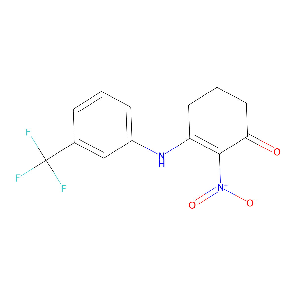 2-Nitro-3-((3-(trifluoromethyl)phenyl)amino)cyclohex-2-EN-1-one molecular structure, CAS 1023479-67-5