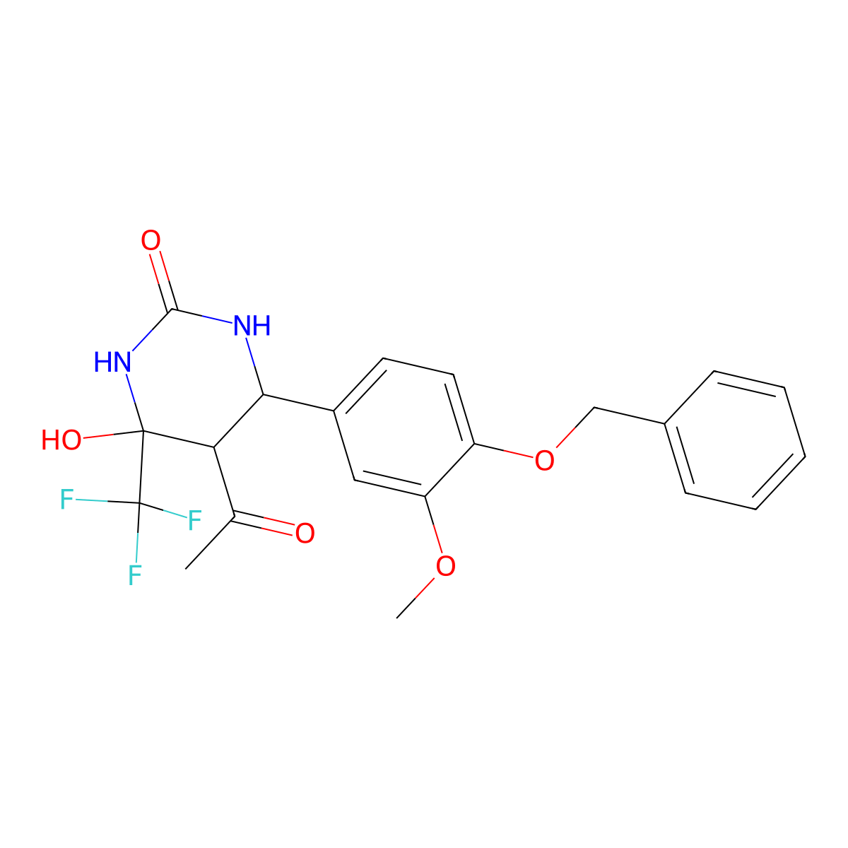 5-acetyl-6-(4-(benzyloxy)-3-methoxyphenyl)-4-hydroxy-4-(trifluoromethyl)tetrahydropyrimidin-2(1H)-one molecular structure, CAS 1023479-97-1