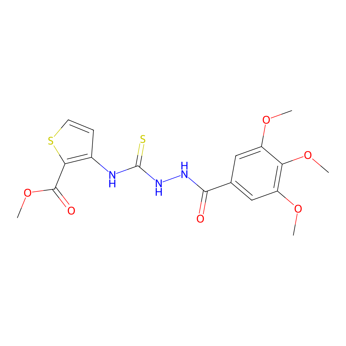 Methyl 3-((thioxo(((3,4,5-trimethoxyphenyl)carbonylamino)amino)methyl)amino)thiophene-2-carboxylate molecular structure, CAS 1023480-76-3