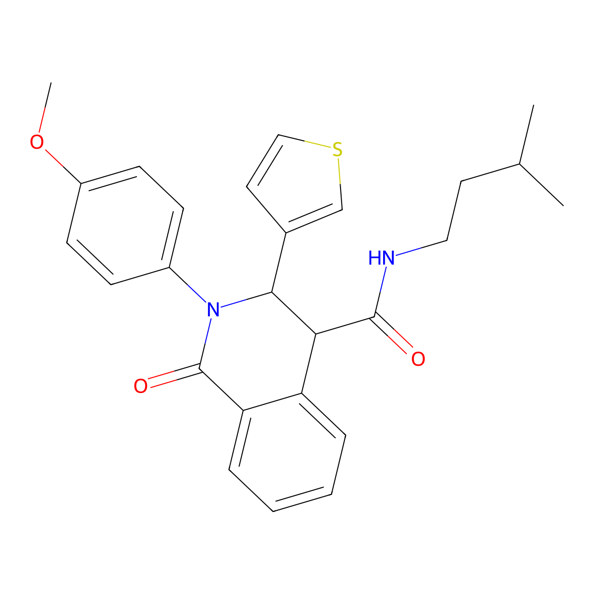 2-(4-methoxyphenyl)-N-(3-methylbutyl)-1-oxo-3-thiophen-3-yl-3,4-dihydroisoquinoline-4-carboxamide molecular structure, CAS 1023480-77-4