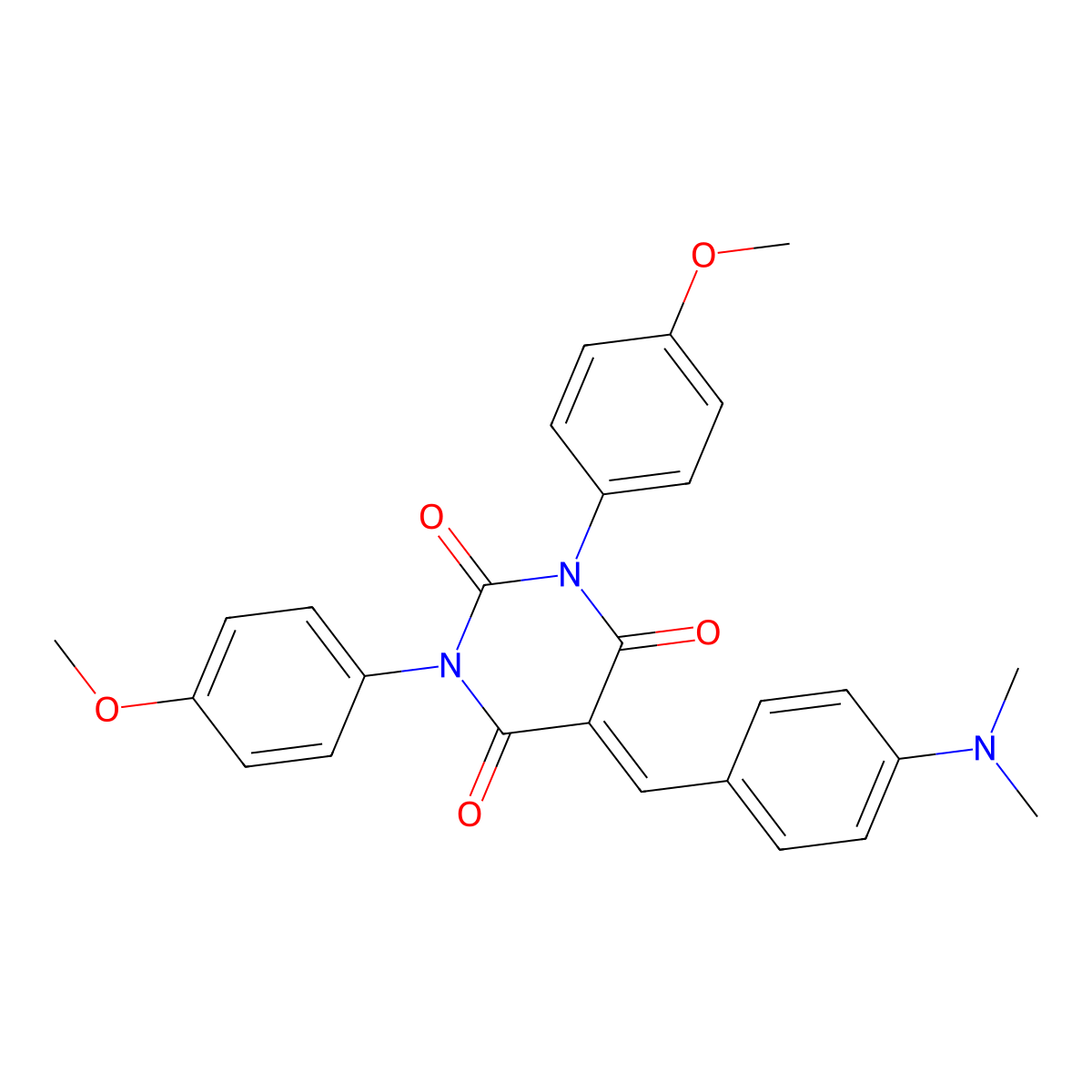 1,3-Bis(4-methoxyphenyl)-5-((4-(dimethylamino)phenyl)methylene)-1,3-diazaperhydroine-2,4,6-trione molecular structure, CAS 1023482-46-3
